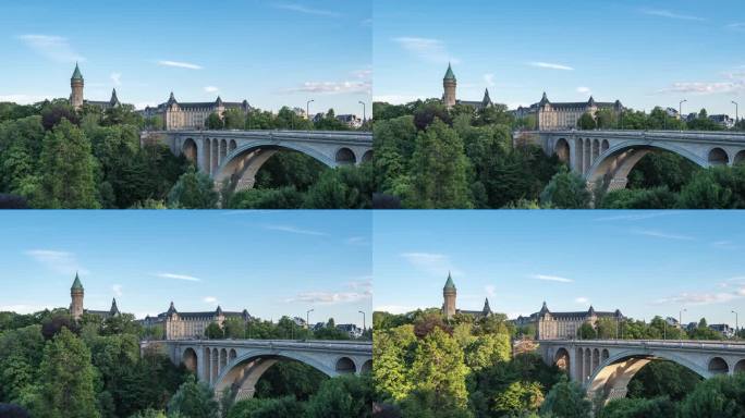卢森堡大公国的时间流逝，阿道夫桥的城市天际线时间流逝