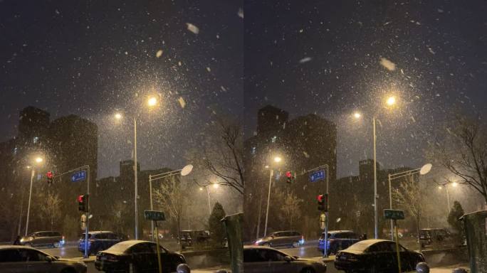 夜晚 北京 下雪了