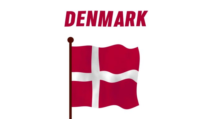 丹麦升旗动画视频，介绍国名和国旗4K解析度。