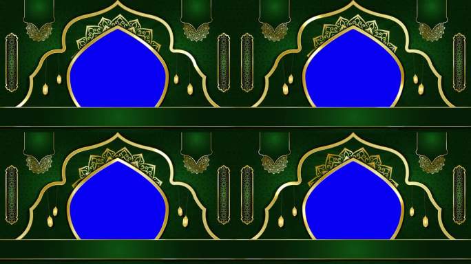 动画豪华伊斯兰背景，伊斯兰教设计视频模板，古兰经，穆斯林清真寺，4K绿屏循环动画
