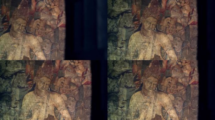 印度马哈拉施特拉邦阿旃陀石窟的古佛教绘画《莲花菩萨图》