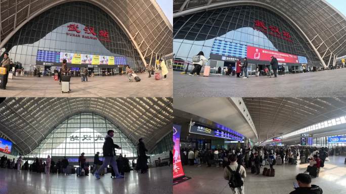 武汉站春运高铁站客流延时摄影