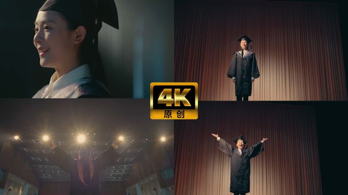 大学生女生穿学士服自信演讲毕业演讲