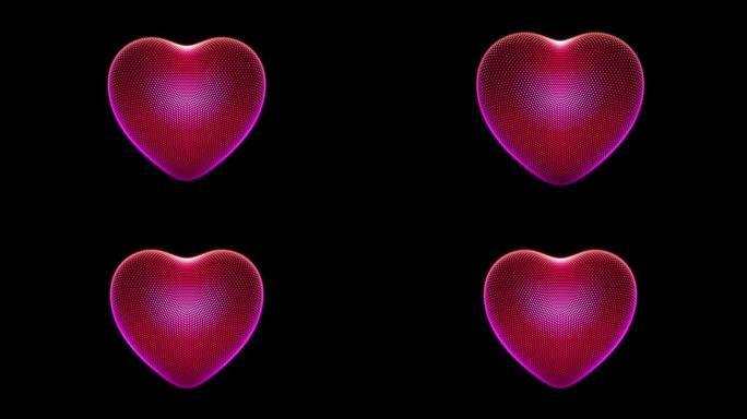 3D红色跳动的数字像素心脏在黑色背景。保健概念，心脏病学和现代医学技术。