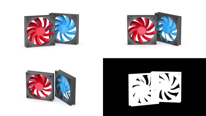 红色和蓝色的电脑机箱风扇