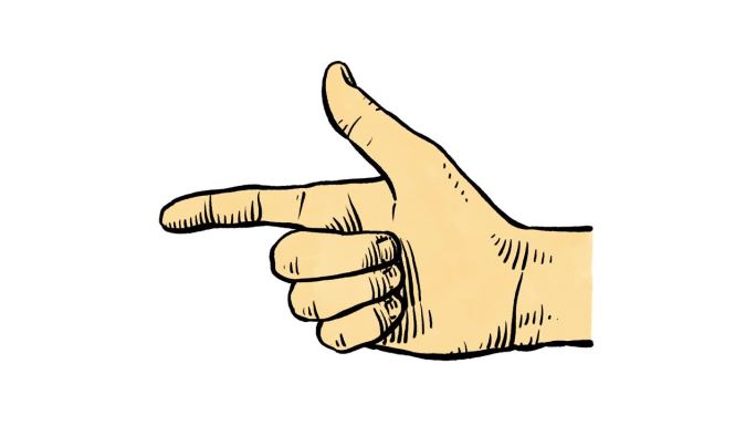 手绘动画的手与食指和拇指伸出。手指出