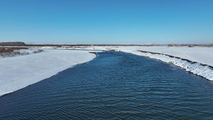 湿地风景白雪蓝河