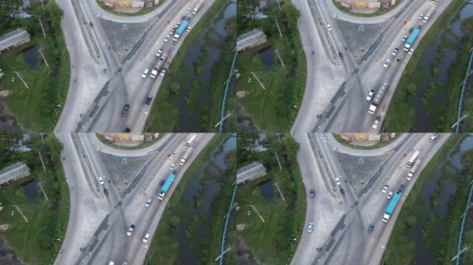 从无人机上鸟瞰高速公路上的交通。
