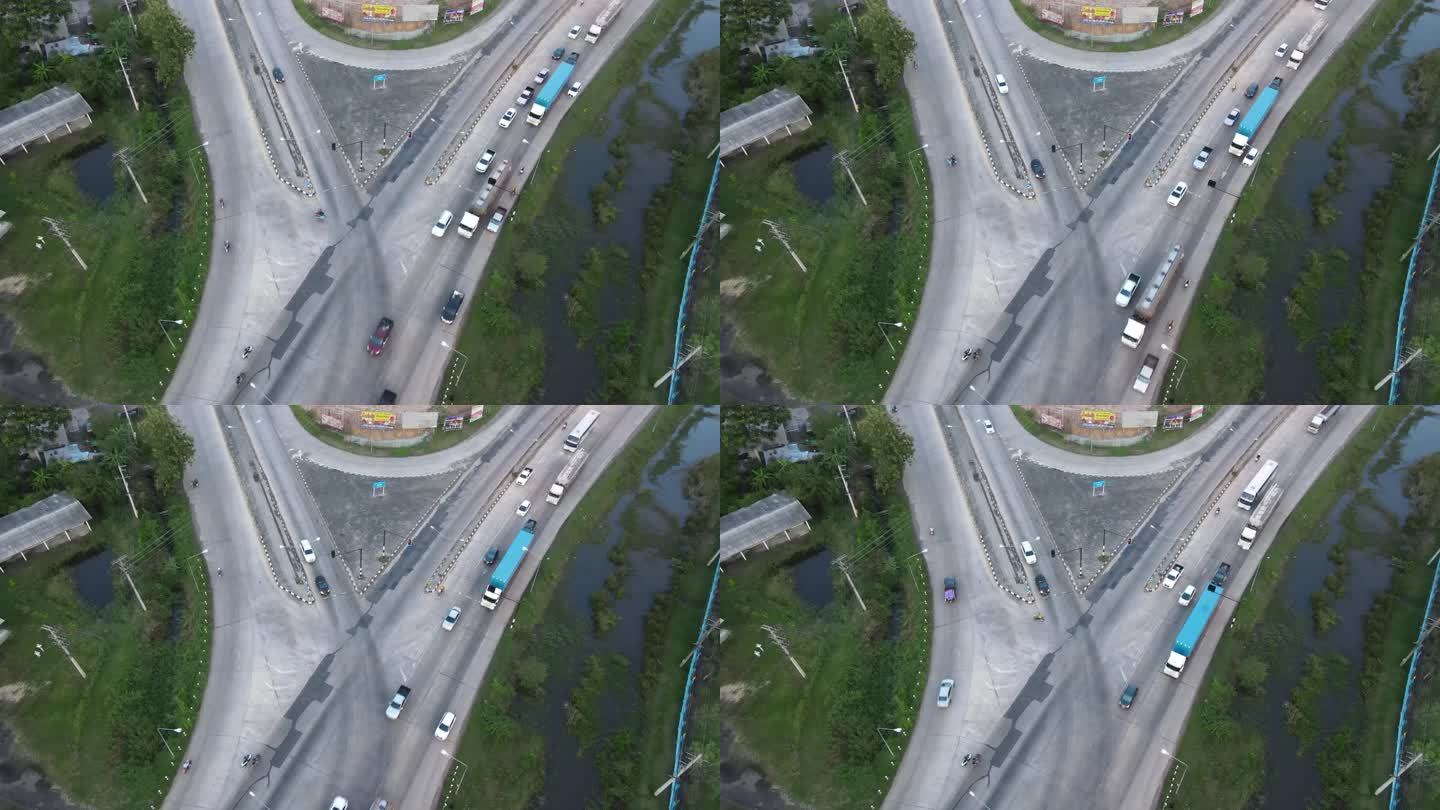 从无人机上鸟瞰高速公路上的交通。