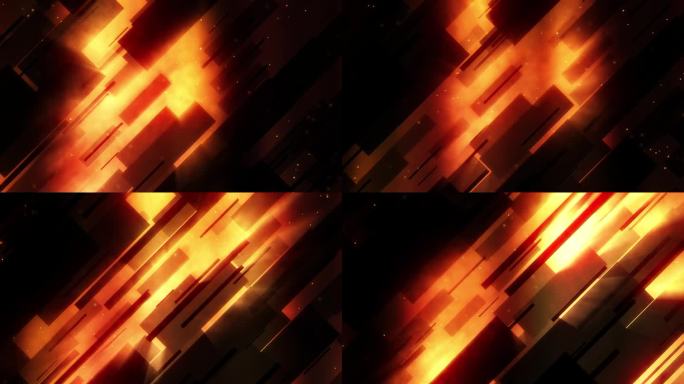 动画超发光的金色火焰移动条纹与波动的余烬粒子