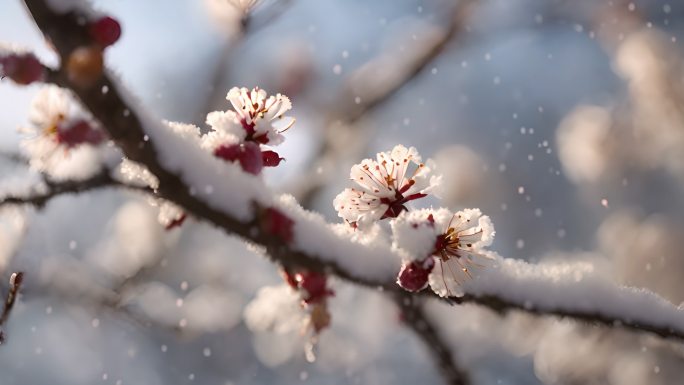 4K梅花冬日下雪大寒春节