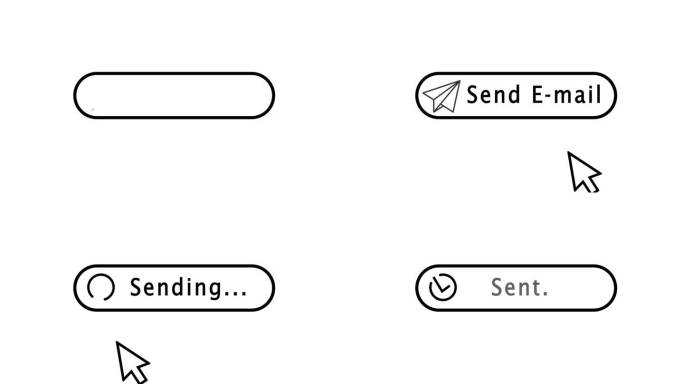 发送电子邮件按钮界面动画。点击电子邮件发送按钮。带复选标记的邮件发送成功