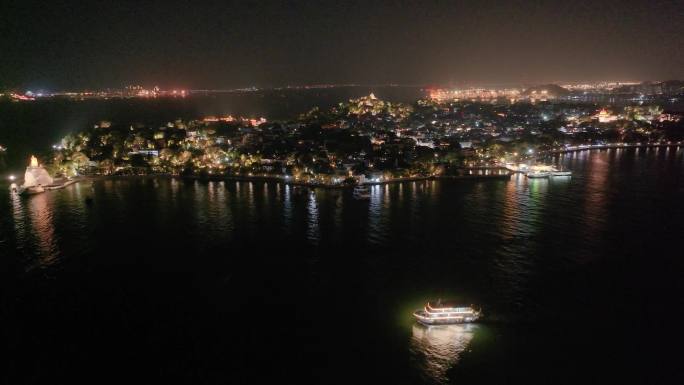 厦门思明区鼓浪屿航拍郑成功雕像夜晚夜景福