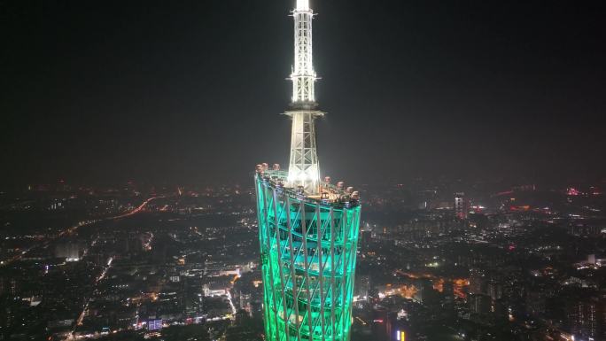 广州海珠区广州塔小蛮腰夜晚夜景航拍广东城