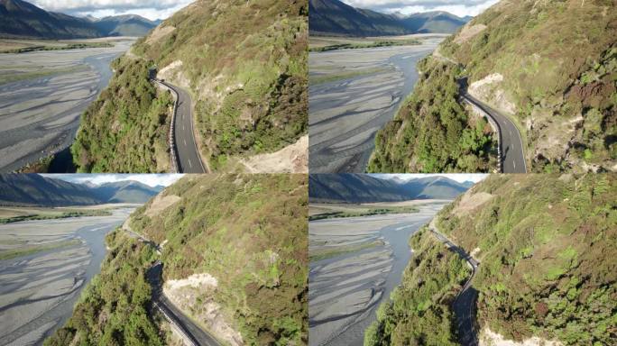 新西兰山腰公路驾驶无人机