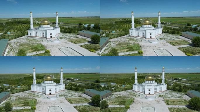 哈萨克斯坦阿利斯坦巴布陵墓全景——空中轨道