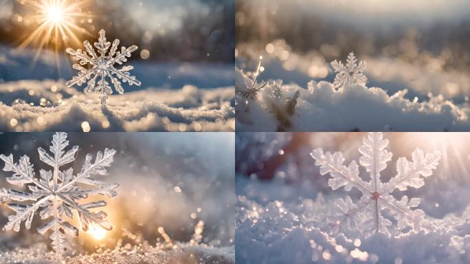 雪花冰晶结晶冬天下雪冬季唯美浪漫雪景霜花