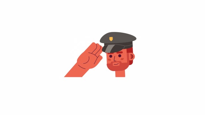 白人警察敬礼的2D化身动画