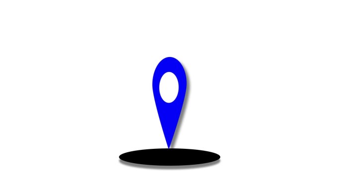 蓝色地图引脚位置图标在白色背景上投射阴影动画。