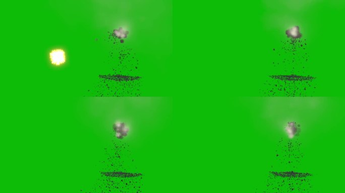 视觉效果，视觉特效，枪在墙上射击，碎片落在绿幕上3D动画镜头更近