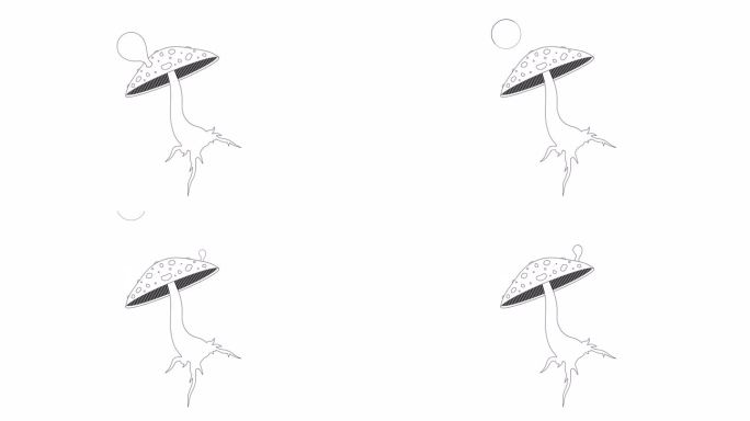 魔法蘑菇飞木耳bw轮廓2D物体动画。