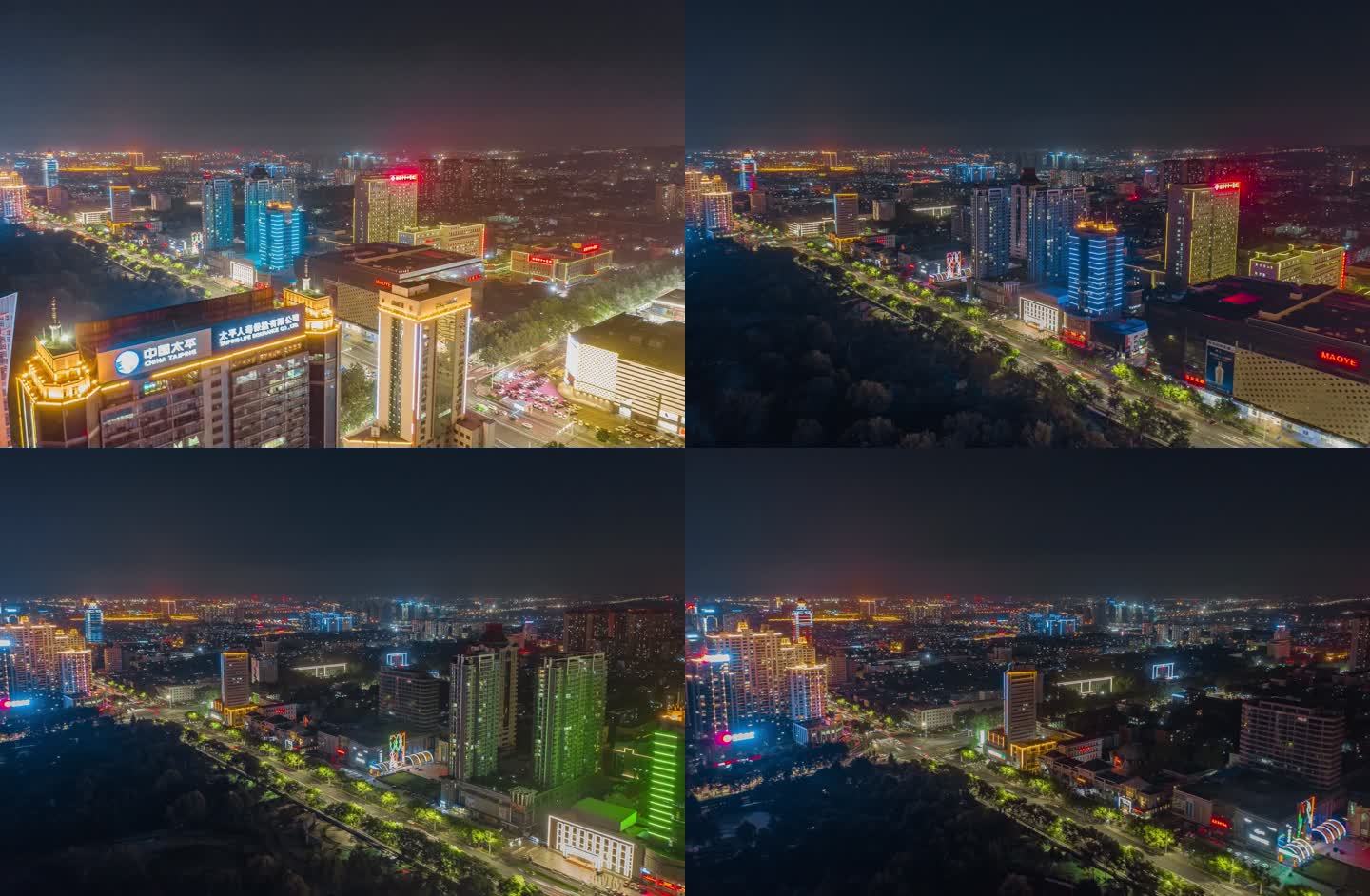 淄博柳泉路航拍延时摄影夜景