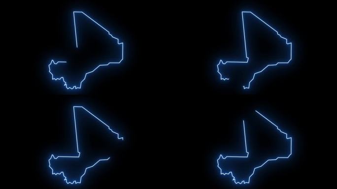 马里国家地图图标动画与发光的霓虹灯效果