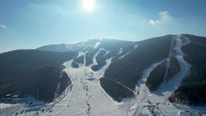 吉林市松花湖滑雪场冬季风光冰雪运动航拍