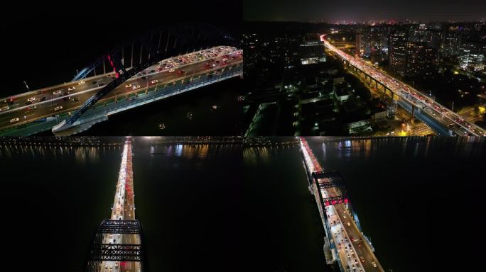 杭州钱塘江复兴大桥夜晚夜景航拍车流交通城