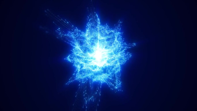 抽象发光环光高科技能量蓝色球体原子能量块从线条和粒子未来，抽象的背景