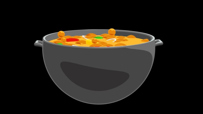 彩色卡通煮碗与汤在透明的背景