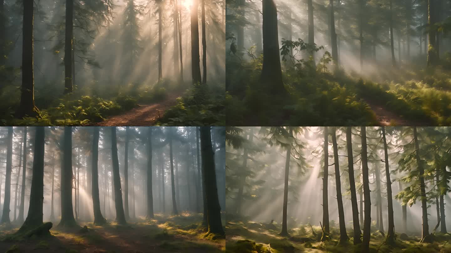 早晨森林风景意境光影