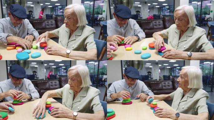 老人在养老院解决脑力游戏