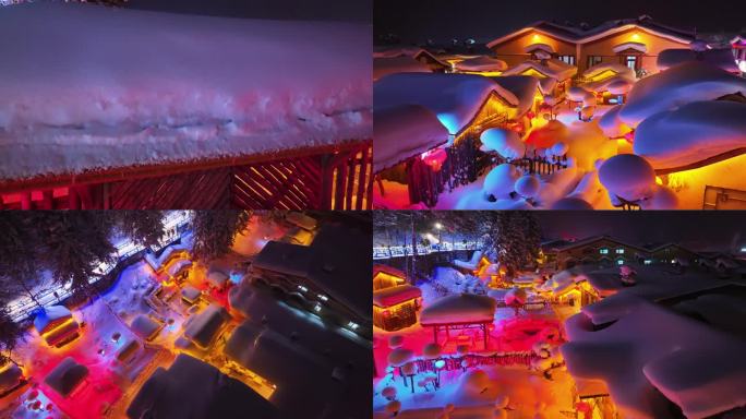 中国雪乡 航拍 夜景 4K