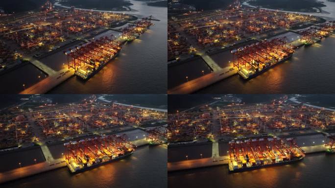 宁波舟山港 码头 港口夜景