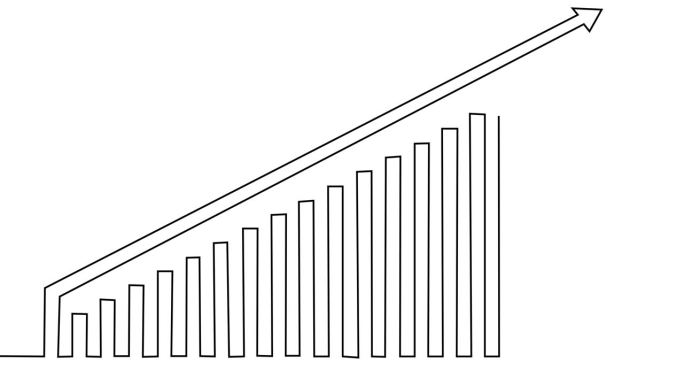 用连续路径线动画的箭头生长图。业务增长和库存进度图条。
