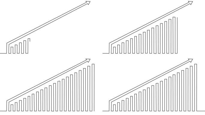 用连续路径线动画的箭头生长图。业务增长和库存进度图条。