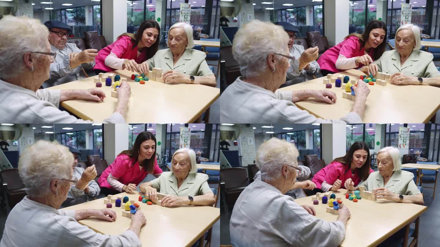 护士和老人们解决了一场技巧游戏