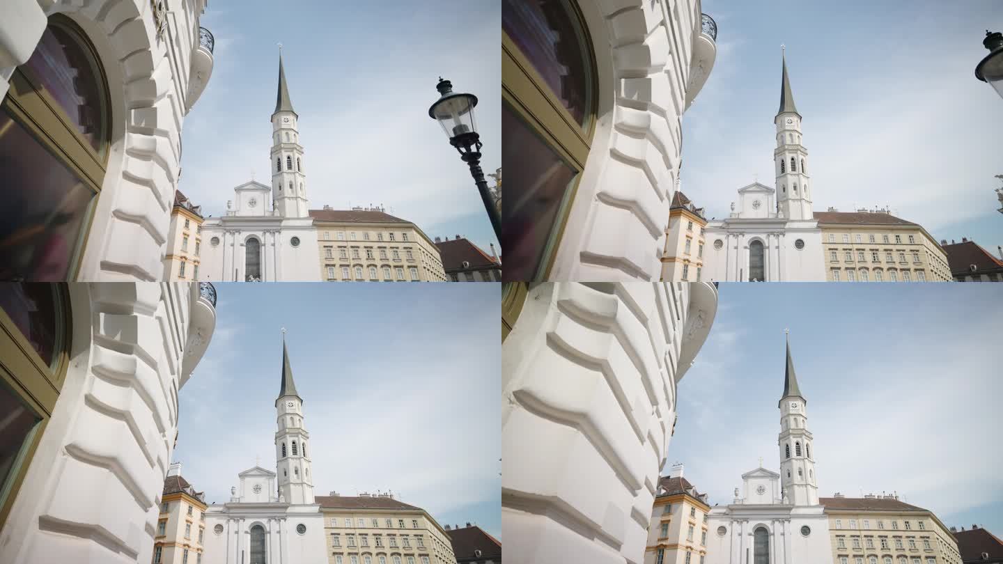 奥地利维也纳迈克尔广场上的圣迈克尔教堂和其他建筑