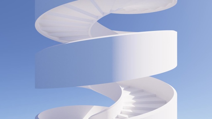 天空中白色螺旋楼梯的3d渲染与阳光