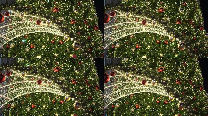 美丽的圣诞树装饰特写镜头LED灯光新年跨