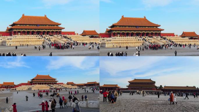 原创4K冬天北京故宫游客景象实拍