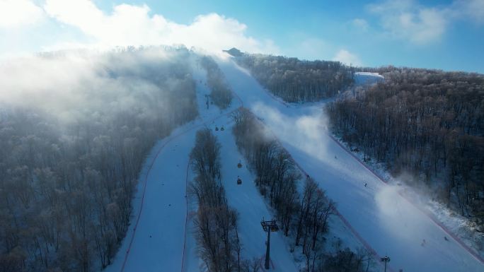 吉林市松花湖滑雪场冬季风光冰雪运动航拍