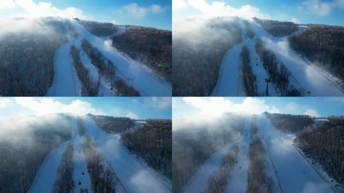 吉林市松花湖滑雪场冬季风光冰雪运动航拍