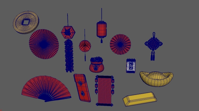 【原创模型】春节各种元素模型素材2K贴图