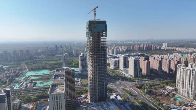航拍淄博第一高楼明发世贸中心