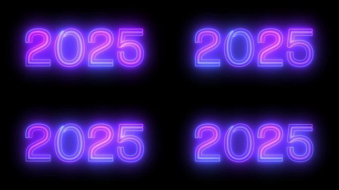 4K 2025新年除夕快乐夜总会荧光霓虹灯背景。