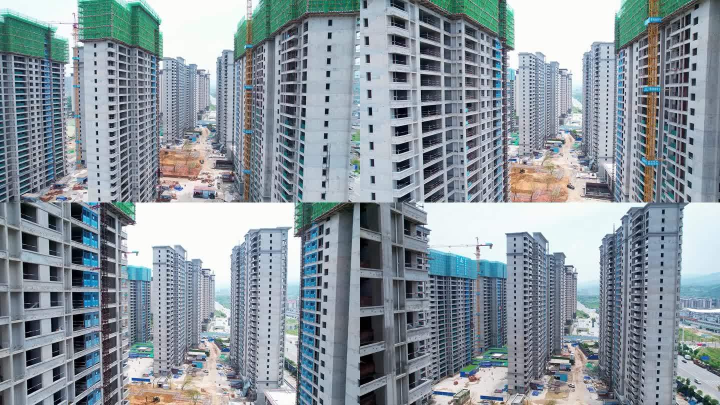 航拍正在建设中的建筑工地楼盘商品房