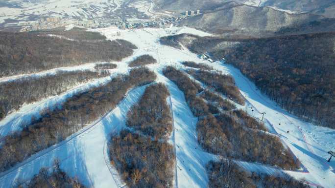 吉林市松花湖滑雪场冬季风光冰雪运动航拍