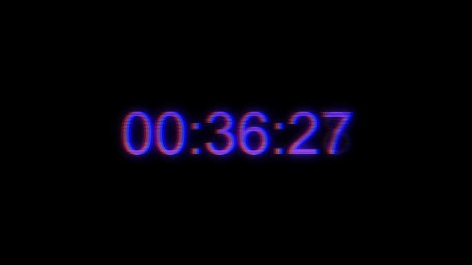 时间码倒计时故障故障实时1分钟30 fps。闪烁的数字在黑色背景实时。